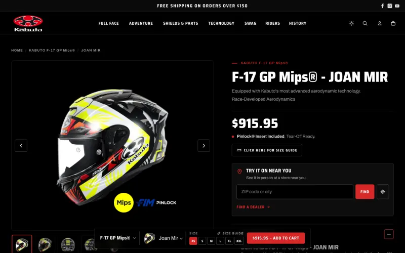 Kabuto Americas product page for the F-17 GP Mips helmet