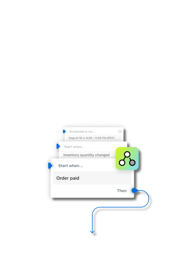 Workflow automation tool with steps on a white background