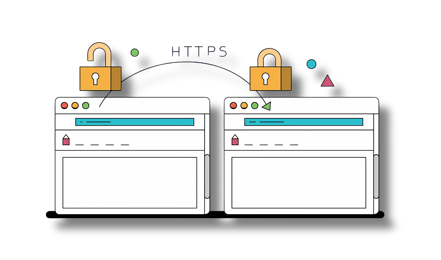 Two web browsers with HTTPS security protocol illustration
